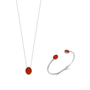 COLLIER ARGENT 925 3MIC AGATE ROUGE