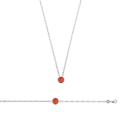 COLLIER ARGENT 925 RHODIE AGATE ROUGE