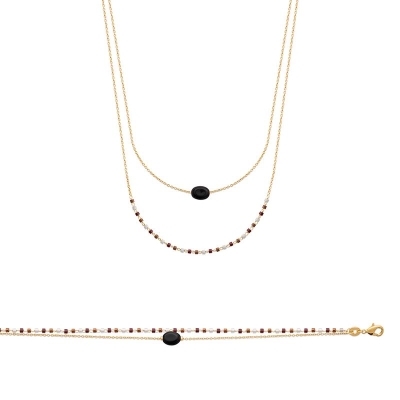 COLLIER PL-OR 750 3MIC OBSIDIENNE NOIRE