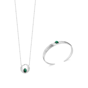 JONC ARGENT 925 RHODIE MALACHITE