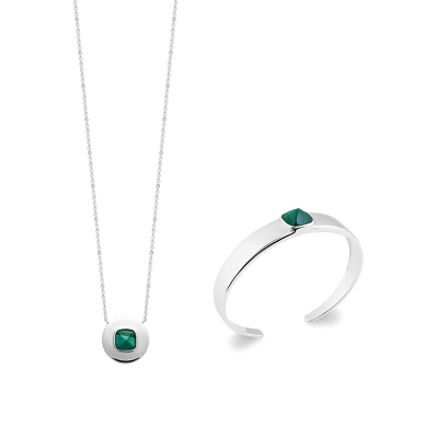 JONC ARGENT 925 RHODIE MALACHITE