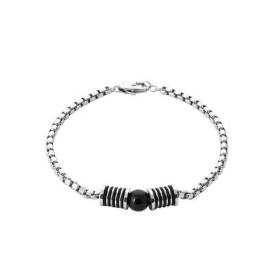 BRACELET ACIER  AGATE NOIRE